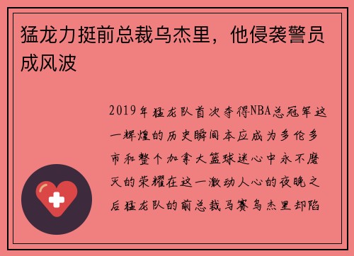 猛龙力挺前总裁乌杰里，他侵袭警员成风波